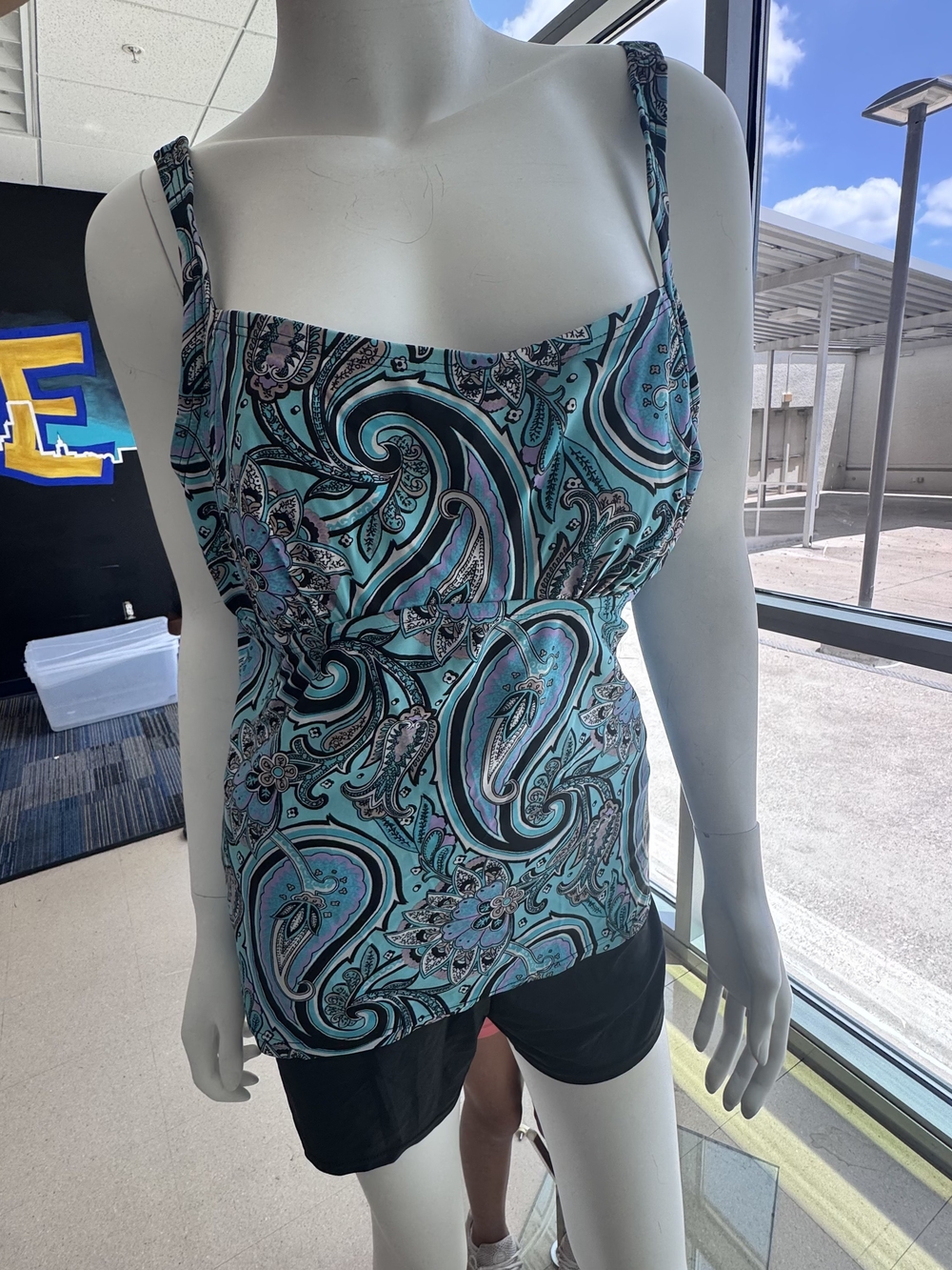 St. John's Bay Teal Paisley Camisole Tank Swimsuit Set